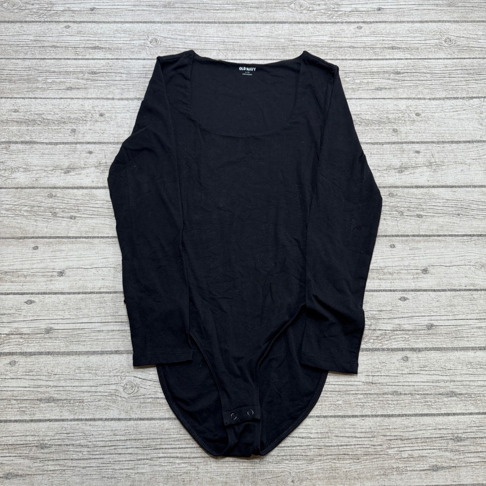 NEW Old Navy Bodysuit Women's Large Black Long Sleeve Scoop Neck Stretch Basic